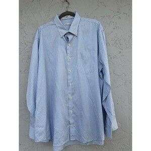 Peter Millar Men's Blue Cotton Blend Plaid Gingham Button Down Long Sleeve XXL